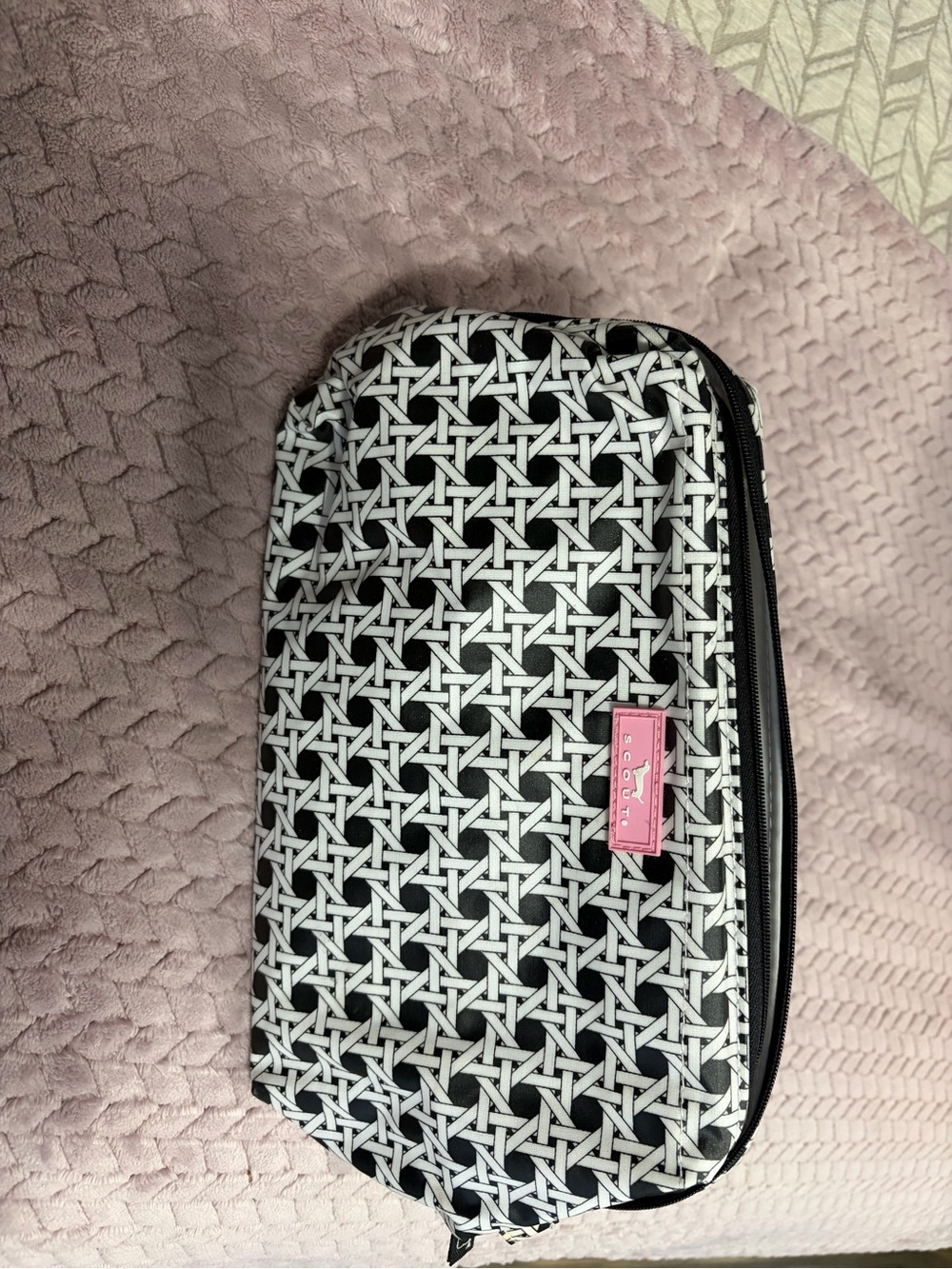Scout Kids Accessories Pink Logo on Black and White Woven Pattern